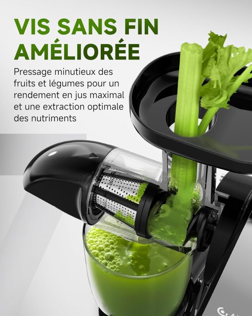 AMZCHEF Extracteur Jus - Extracteur de Jus de Fruits et Légumes - Presses-agrumes à Froid sans BPA avec 2 Tasses et Brosse - Fonction de Mastication Inversée pour éviter les Blocages - Argent - Image 34