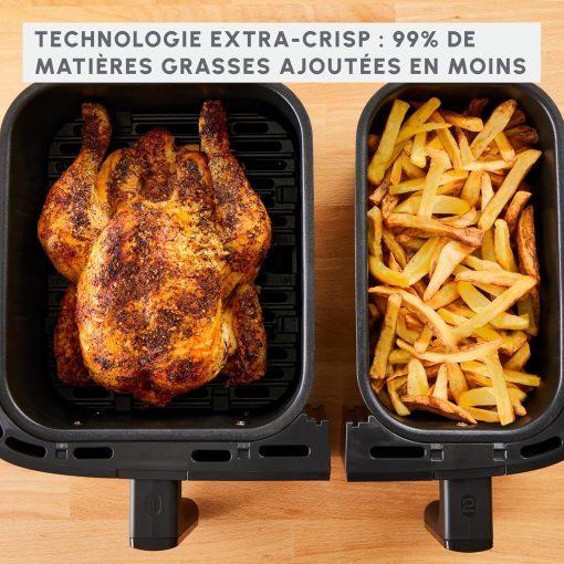 Moulinex air fryer two compartments, large capacity 8.3L, 8 people, 7 automatic programs, oil-free fryer, digital touch screen, Dual essential stainless steel, EZ901820, Black - Image 39