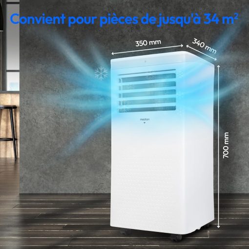 MEDION Smart Climatiseur Mobile P1002 (10000 BTU, 3-en-1, Refroidir, Déshumidification, Ventilation, jusqu'à 34m2, kit de joint de fenêtre, mode sommeil, contr?le Wifi, Télécommande, écran, MD 37733) - Image 24