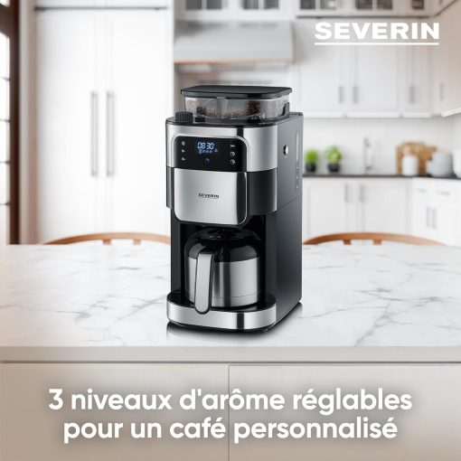 SEVERIN Coffee maker with integrated grinder 1000 W, Programmable coffee machine with timer, Drip coffee maker with 8 cup insulated jug, Black/Stainless steel, KA 4814 - Image 15