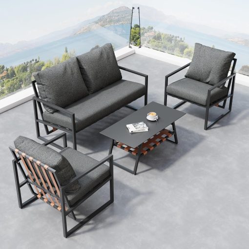 Zepneiy Salon de Jardin, Salon de Jardin 4 Personnes, avec canapé, Table Basse et Coussins, Housse en Tissu déhoussable et Lavable, Noir (Coussins d'assise Inclus) - Image 26