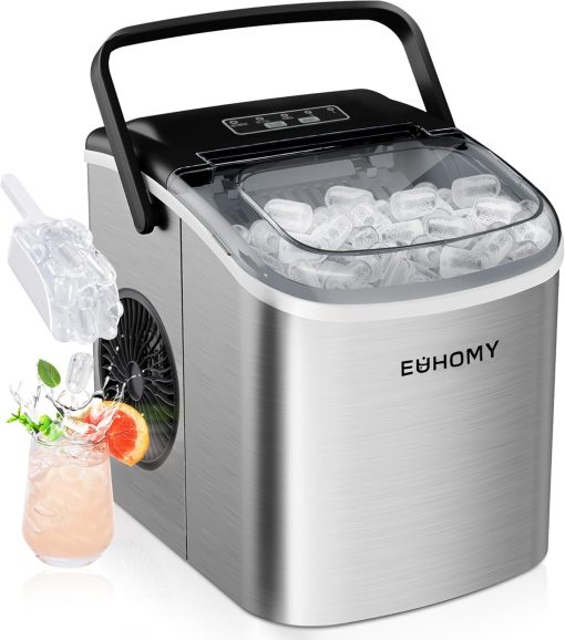 Ice Maker, EUHOMY Ice Maker, 12 kg in 24 Hours, 9 Ice Cubes in 8 Minutes, Black, Performance Ice Maker with Carry Handle, Spoon, for Home/Kitchen/Camping - Image 2