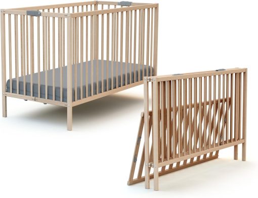 WEBABY - Lit bébé pliant 60x120cm Blanc | Bois massif | Dès la naissance |Confort de sommeil | Sommier à lattes | Compact | Transportable | Pliable |Gain de place | Lit de voyage - Image 11