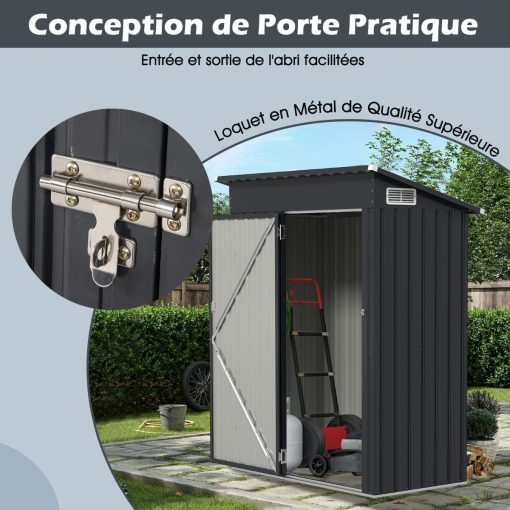 Abri de Rangement Toutes Saisons Abri à Outils Utilitaire avec Toit en Pente Porte Ouvrante Aérations Cadre en Métal Galvanisé Gris - Image 7