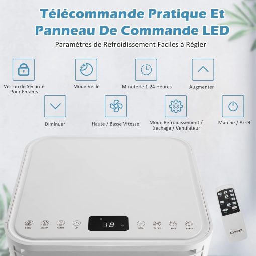 GOPLUS Climatiseur Mobile 9000BTU 2,6kW, Climatiseur 4 en 1 Fonction de Refroidissement, Déshumidification, Ventilation, Mode Nuit, Minuterie 24H, Contr?le Télécommande/écran, 20㎡, Noir, R290 - Image 13