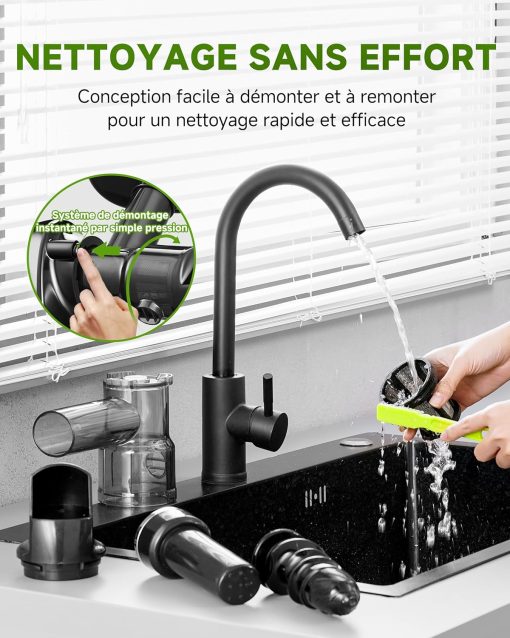 AMZCHEF Extracteur Jus - Extracteur de Jus de Fruits et Légumes - Presses-agrumes à Froid sans BPA avec 2 Tasses et Brosse - Fonction de Mastication Inversée pour éviter les Blocages - Argent - Image 38