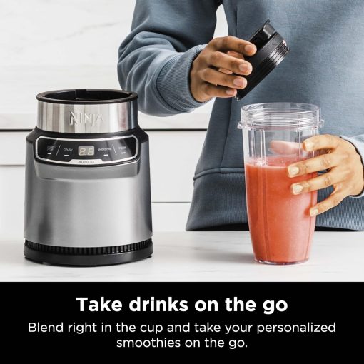 Ninja BN401 Nutri Pro Compact Personal Blender, Auto-iQ Technology, 1100-Peak-Watts, for Frozen Drinks, Smoothies, Sauces & More, with (2) 24-oz. To-Go Cups & Spout Lids, Cloud Silver - Image 6