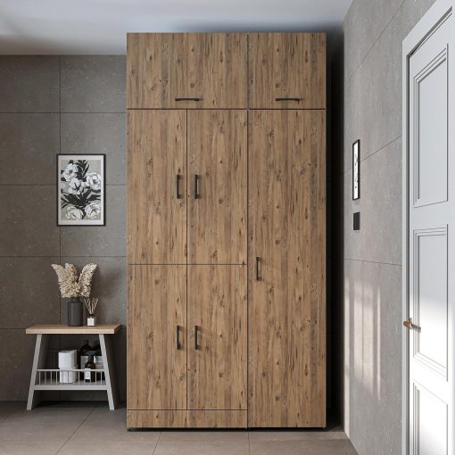 ROOMART Dora - Armoire de machine à laver - Pour sèche-linge et machine à laver - En 4 couleurs - Avec portes et panneau coulissant - Blanc - Chêne blanc - Chêne anthracite - Chêne blanc (chêne blanc) - Image 30