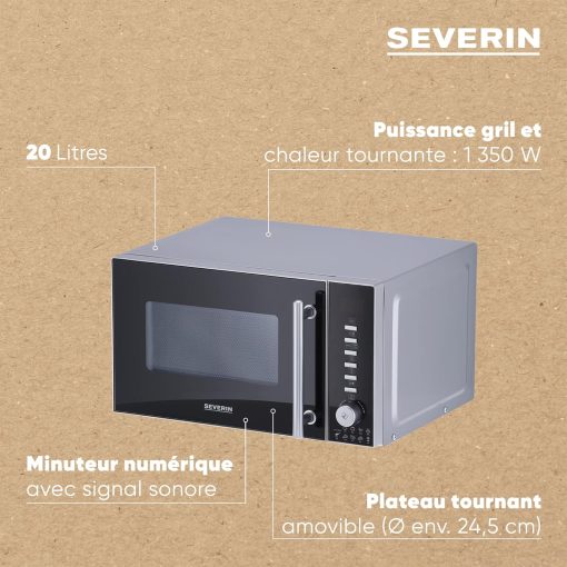 SEVERIN Four à micro-ondes 30 L, 2 500 W, avec fonction gril et chaleur tournante, avec 5 niveaux de puissance, 10 programmes automatiques, Inox/Noir, MW 7775 - Image 14