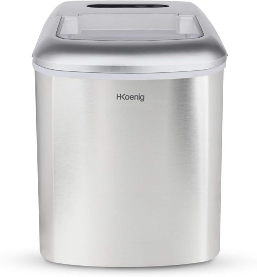 H.Koenig KB20 Ice Cube Machine, 12 kg in 24 hours, 2 sizes of ice cubes, self-cleaning, portable, quiet 2.1L, ice cubes ready in 6 minutes, ice scoop