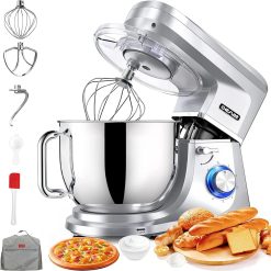 CHeflee 1800W Professional Kitchen Mixer 7.2 Litres Low Noise Multifunctional Kitchen Robot with Whisk, Beater, Hook, Stainless Steel Bowl, 6 Speeds