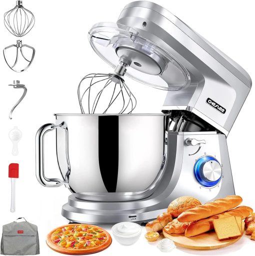 CHeflee 1800W Professional Kitchen Mixer 7.2 Litres Low Noise Multifunctional Kitchen Robot with Whisk, Beater, Hook, Stainless Steel Bowl, 6 Speeds