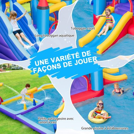 Chateau Gonflable à Toboggans Aquatiques Thème de La Fusée pour Enfants Piscine Zone de Saut Pistolet à Eau Escalade Souffleur de 850 W Multicolore - Image 7