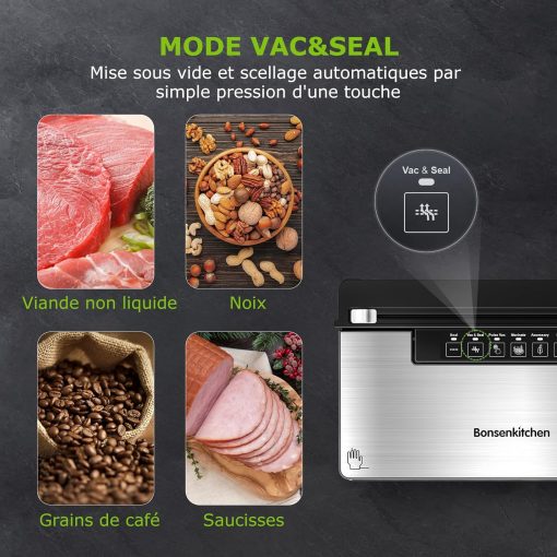 Bonsenkitchen Food Vacuum Sealer Machine, 5 Modes-8L/min, Globefish Technology for Continuous Work at High Speed, Includes 100 Vacuum Bags and 1 Roll Bag - Image 5