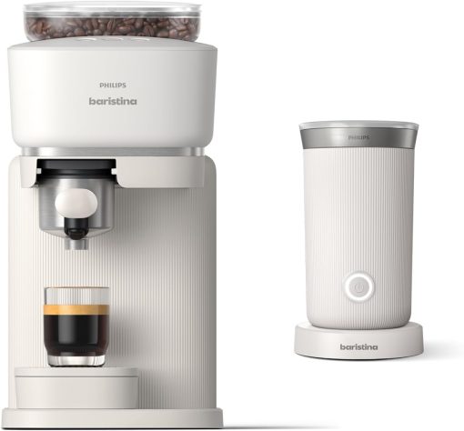 Philips Baristina Machine à expresso - Un véritable expresso, en toute simplicité - Compacte - 16 bars de pression - Broyeur intégré - Machine blanche avec porte-filtre blanc (BAR300/00) - Image 4