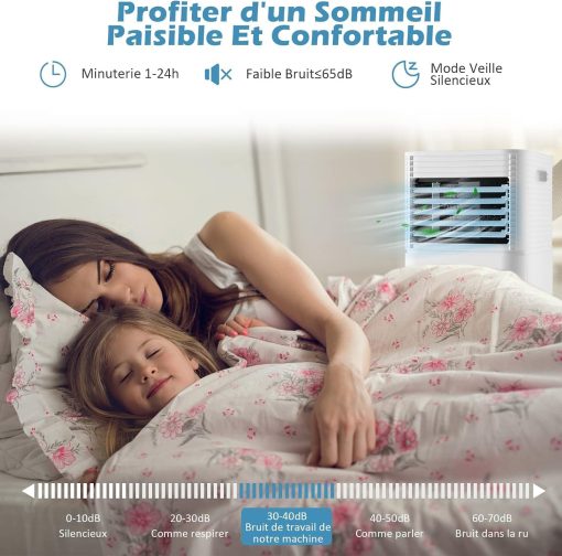 GOPLUS Climatiseur Mobile 9000BTU 2,6kW, Climatiseur 4 en 1 Fonction de Refroidissement, Déshumidification, Ventilation, Mode Nuit, Minuterie 24H, Contr?le Télécommande/écran, 20㎡, Noir, R290 - Image 16