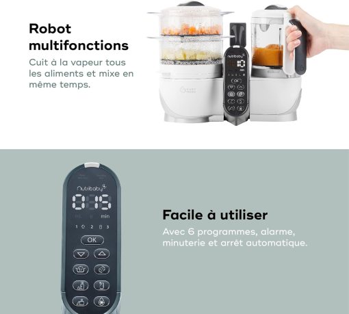 Babymoov Nutribaby(+), Robot Cuiseur Bébé Multifonctions 6 en 1, Cuiseur Vapeur Mixeur, Grande Capacité 2,2L, Petits Pots Bébé Faits Maison, Idéal Diversification Alimentaire, Gris - Image 30