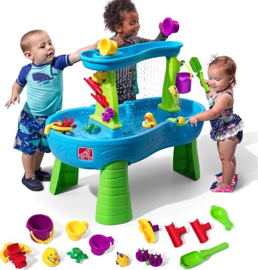 Step2 Rain Shower Splash Table d'eau avec 13 Accessoires - Bleu & Vert | Table Jeux d'eau | Table d’activité pour Le Jardin, Table Activité Eau | Table d'eau Extérieur - Image 2