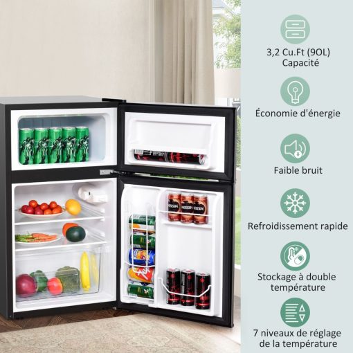Réfrigérateur Compact Mini-réfrigérateur 90 L Congélateur Séparé avec Design à 2 Portes Fonctionnement Silencieux Blanc/Gris/Noir - Image 20