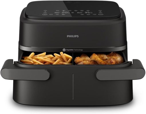 Philips Air Fryer 3000 Series Double Basket - Healthy, Fast and Versatile Cooking, 9 Litre Capacity, Touch Screen, Two Drawer Design (NA350/00)