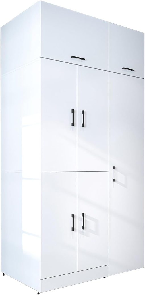 ROOMART Dora - Armoire de machine à laver - Pour sèche-linge et machine à laver - En 4 couleurs - Avec portes et panneau coulissant - Blanc - Chêne blanc - Chêne anthracite - Chêne blanc (chêne blanc) - Image 36