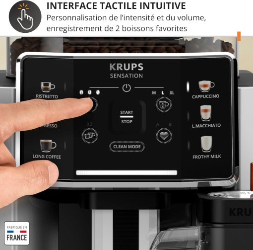 Krups Sensation C50, Machine à café grains, machine expresso, 5 boissons accès direct, Interface tactile, Facile à utiliser, Nettoyage automatique, Buse vapeur Cappuccino, Fabriqué en France EA910810 - Image 7
