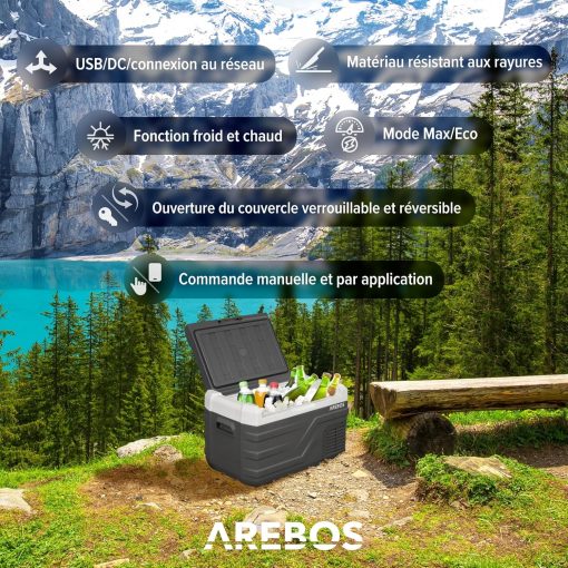 Arebos Glacière compresseur 26 l | Glacière électrique avec application et contr?le intelligent | Réfrigérateur mobile avec port USB | jusqu'à -20 °C | 12/24 V 230 V | Pour voiture, camion, camping, - Image 2