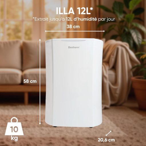 BESTHERM - Déshumidificateur d'air BESTHERM - Illa 12L/jour, réservoir amovible, filtre à charbon actif, ioniseur intégré - Image 4