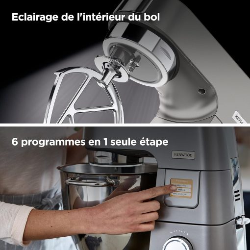Kenwood Titanium Chef Patissier XL KWL90.034SI, Robot Patissier Balance Intégrée, Batteur K, Pétrin, Fouet, Batteur Souple, Deux Bols, Couvercle Anti-Projections, 1400W, Acier, Argent - Image 11