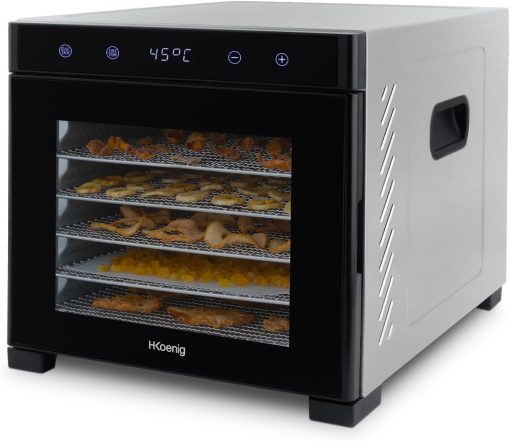 H.Koenig Déshydrateur Alimentaire de nourriture DSY900, pour Fruits, Légumes, Herbes, 6 Plateaux à Séchage amovibles, Thermostat variable de 35° à 70°C, Ecran LCD tactile, 650 W