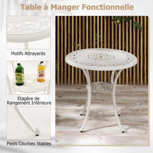 5 Pcs Salon de Jardin en Fonte d'Aluminium Trou pour Parasol Repose-pieds Réglables Ensemble de Table Ronde et 4 Chaises Blanc - Image 6