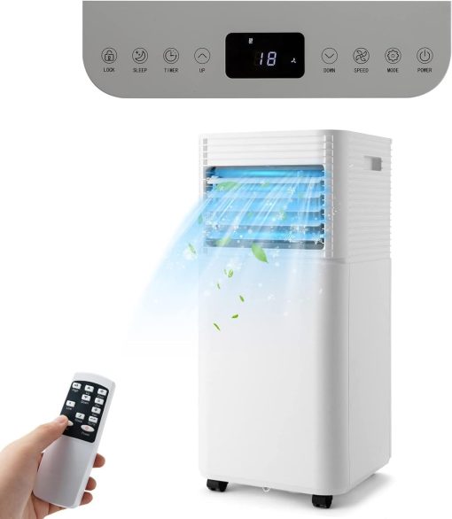 GOPLUS Climatiseur Mobile 9000BTU 2,6kW, Climatiseur 4 en 1 Fonction de Refroidissement, Déshumidification, Ventilation, Mode Nuit, Minuterie 24H, Contr?le Télécommande/écran, 20㎡, Noir, R290