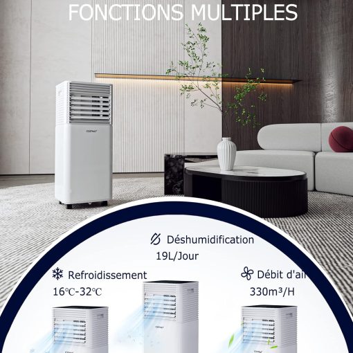 GOPLUS Climatiseur Mobile 9000BTU 2,6kW, Climatiseur 4 en 1 Fonction de Refroidissement, Déshumidification, Ventilation, Mode Nuit, Minuterie 24H, Contr?le Télécommande/écran, 20㎡, Noir, R290 - Image 29