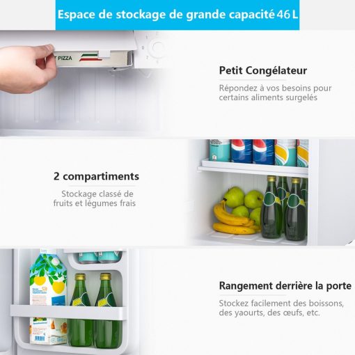 Mini Réfrigérateur 48L, 2 niveaux et porte-bouteille, bac à légumes, Silencieux 230V, 46 x 44 x 49 cm, Blanc - Image 10