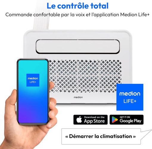 MEDION Smart Climatiseur Split P502 (5000 BTU, 3-en-1, Refroidir, Déshumidification, Ventilation, pour caravane, camping-car, kit de joint de fenêtre, mode sommeil, contr?le Wifi, écran, MD 37735) - Image 2