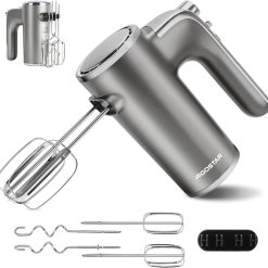 Aigostar Adela - Batteur électrique, Batteur à Main électrique Ultra Puissant de 400W. 5 Vitesses + Turbo, Bouton D'éjection. 1 Support de Rangement et 2 Batteurs et 2 Crochets Pétrisseurs.