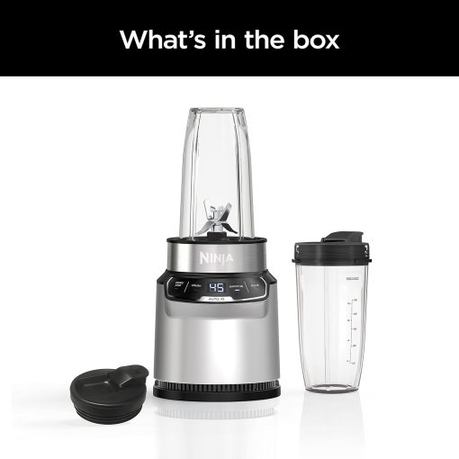Ninja BN401 Nutri Pro Compact Personal Blender, Auto-iQ Technology, 1100-Peak-Watts, for Frozen Drinks, Smoothies, Sauces & More, with (2) 24-oz. To-Go Cups & Spout Lids, Cloud Silver - Image 8