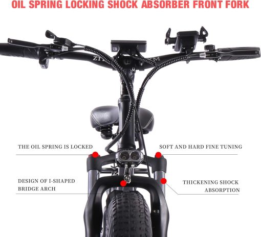 ride66 Vélo électrique VTT pour Homme Adulte, 26 Pouces 21Ah Batterie au Lithium Shimano 7 Vitesses, Vélo Homme Fat Bike Noir XL - Image 5