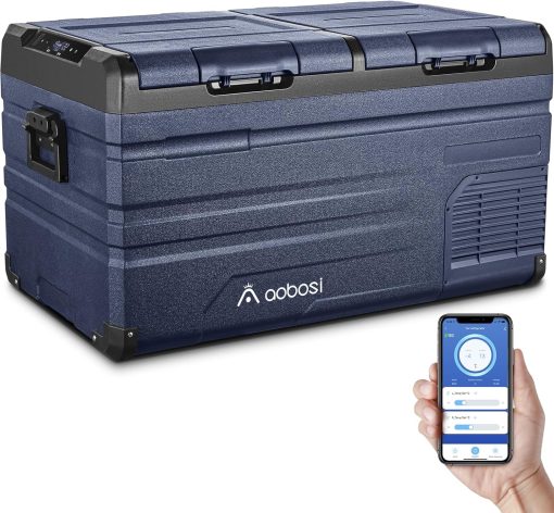 AAOBOSI 46 L Glaciere a Compression, Glaciere Electrique Double Zone, 12 V/24 V et 100-240 V Frigo Camping, -20 ℃ à 20 ℃, pour Voiture, Camion, Bateau, Camping-Car