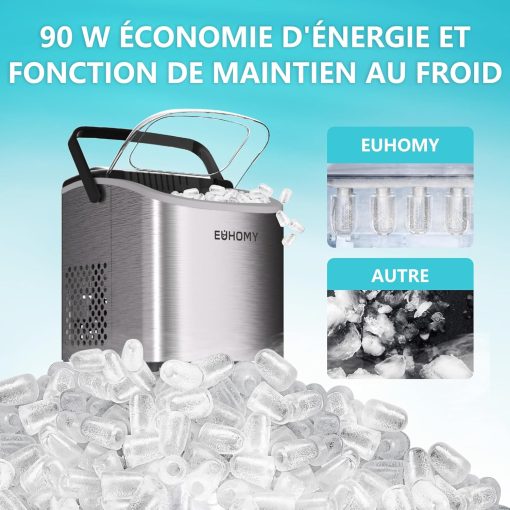 Ice Maker, EUHOMY Ice Maker, 12 kg in 24 Hours, 9 Ice Cubes in 8 Minutes, Black, Performance Ice Maker with Carry Handle, Spoon, for Home/Kitchen/Camping - Image 16