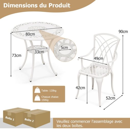5 Pcs Salon de Jardin en Fonte d'Aluminium Trou pour Parasol Repose-pieds Réglables Ensemble de Table Ronde et 4 Chaises Blanc - Image 8