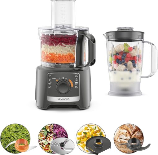 Kenwood Multipro Compact FDP31.170GY Food Chopper Robot with 2 Speeds + Pulse Included, 1.2 L Blender, 2.1 L Bowl, for Chopping, Grating and Kneading, 800 W - Image 2