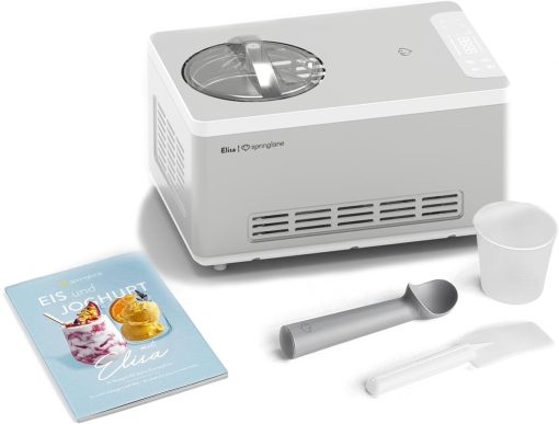 SPRINGLANE Sorbetière et yaourtière Elisa 2,0 L avec compresseur auto-refroidissant 180 W (Argent, avec accessoires)