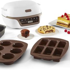 Tefal Machine à gateaux, 5 programmes automatiques pour réglage, 1 mode manuel, 3 moules flexibles, 1 grand moule en acier revêtu, Compatible avec moules Crispybake, Cake Factory+ KD802112