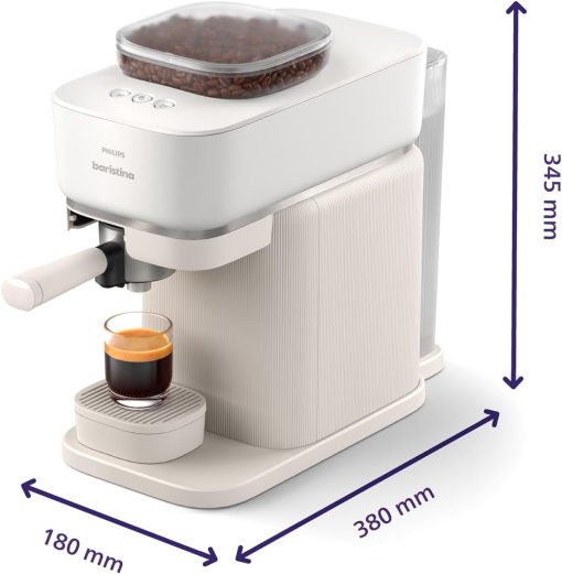 Philips Baristina Machine à expresso - Un véritable expresso, en toute simplicité - Compacte - 16 bars de pression - Broyeur intégré - Machine blanche avec porte-filtre blanc (BAR300/00) - Image 45