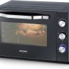 SEVERIN Mini-Four à chaleur tournante 42 L avec pierre à pizza et tournebroche, Four posable 1 800 W design élégant, électrique avec minuteur 120 min, Noir/Inox, TO 2058