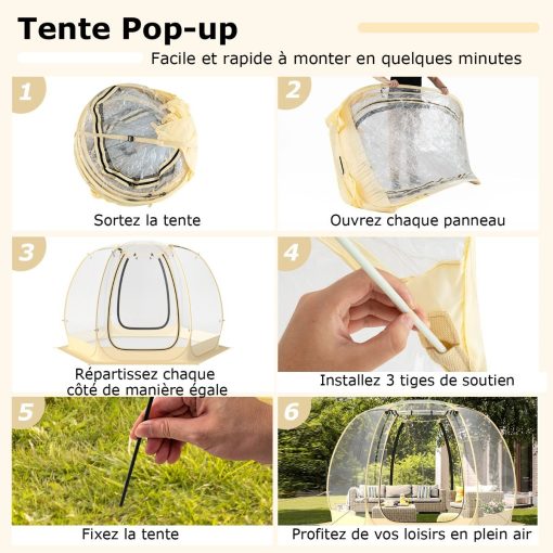 Tente Bulle à Ouverture Instantanée pour 6 à 10 Personnes Tente D?me d'Extérieur 328 x 328 cm Résistante Aux Intempéries Transparent - Image 7