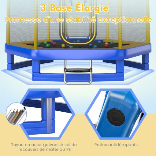 Trampoline Extérieur ? 223cm avec Toboggan&Echelle avec Filet de Sécurité 2 Portes en U Charge 270kg pour 2-3 Enfants de 3 Ans+ Bleu/Vert - Image 5