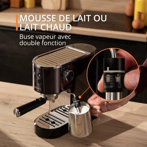 Krups Virtuoso+, Machine expresso, Machine a cafe à pompe, expresso machine a cafe moulu ou dosettes, 15 bars, Inox, Buse vapeur, Espresso et cappuccino, XP444G10 - Image 18