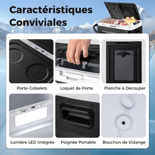 Glacière électrique Portable Double Zone 40L Réfrigérateur de Voiture 12 V à Compresseur -20℃?~?20℃ 12/24V CC et 100-240V CA Noir - Image 2